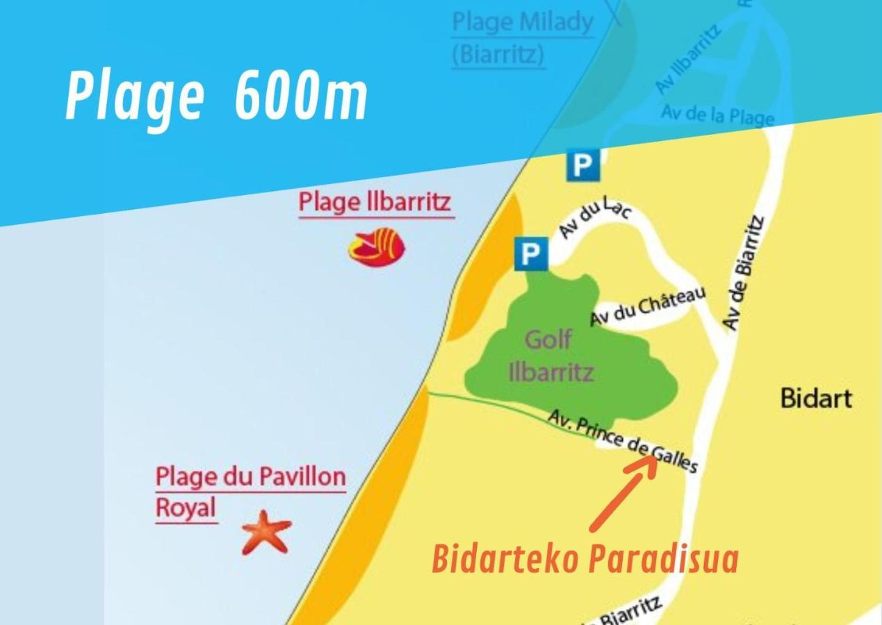 Bidarteko Paradisua Proche Plage, Golf, Parking Eksteriør billede